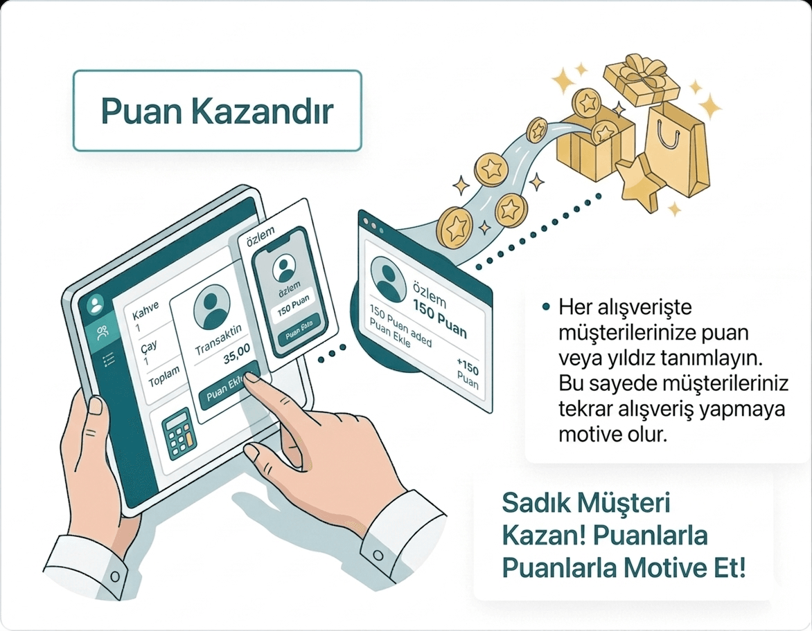 Dijital sadakat programı çalışma prensibi ve anlık puan kazanım takibi illüstrasyonu